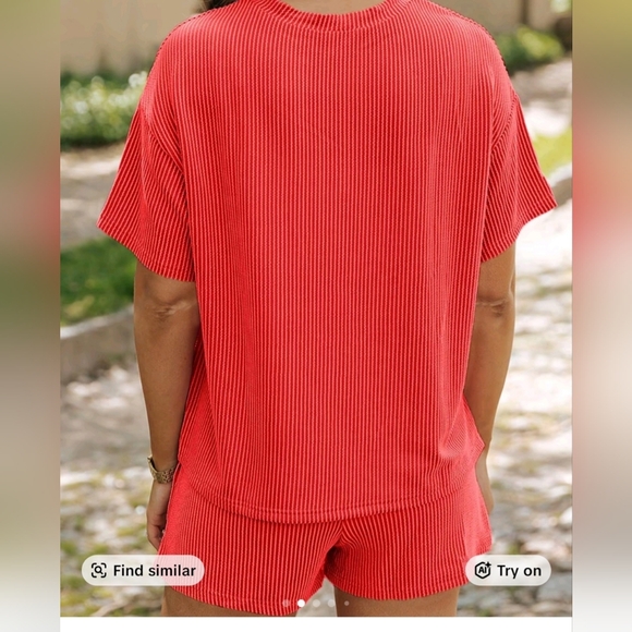 ASVIVID Red/Orange Ribbed Two-Piece Set - Picture 2 of 4